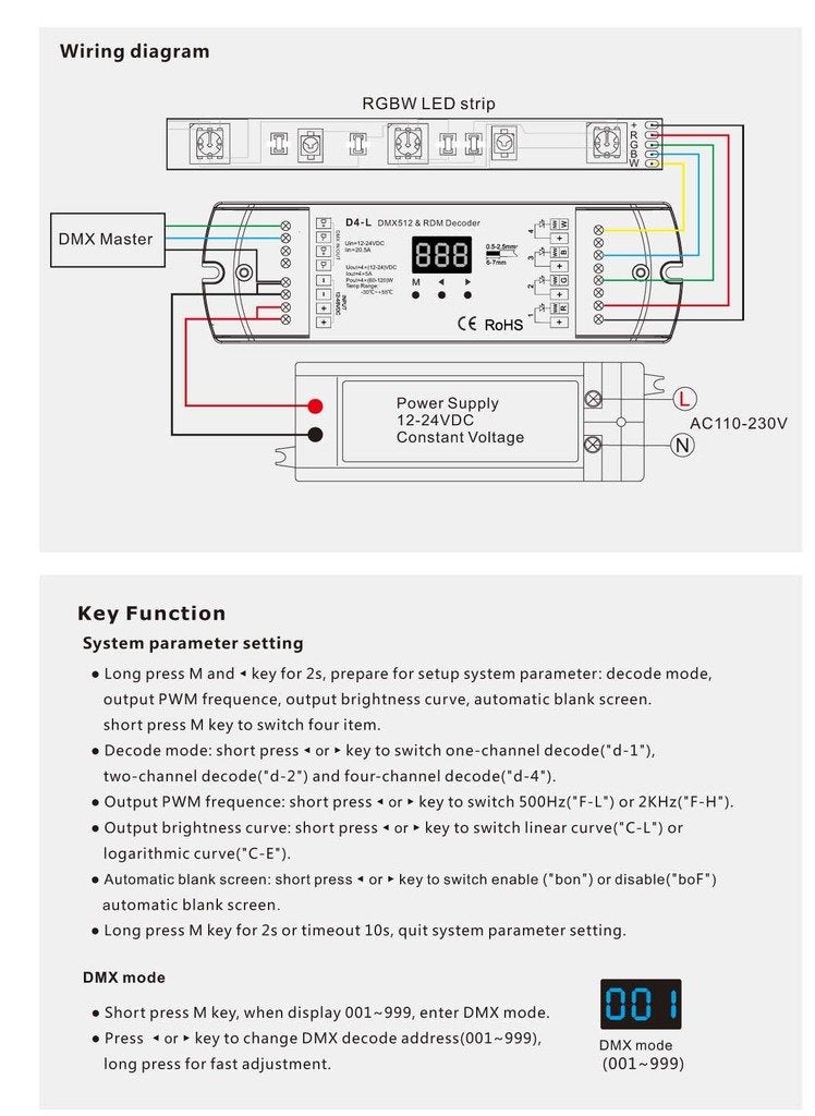 Nutbro 4CH 5A/CH Constant Voltage DMX512 & RDM Decoder RGBW Controller 4 Channel Dimming Controller 12-24V Output PWM - Image 3